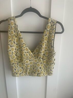 Anthropologie Yellow Daisy Wrap Crop Top